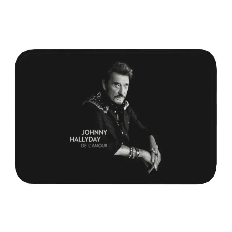 

Custom Retro Rock Johnny Hallyday Doormat Non-Slip Entrance Floor Door Mat French France Singer Living Room Rug Carpet Footpad 40x60cm