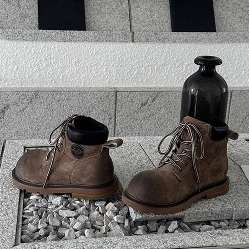 Rindslederversion~ Nische niedliche Rhabarber Damenstiefel echtes Leder alte Martin Stiefel Damen dicksohlige kurze Wüstenstiefel