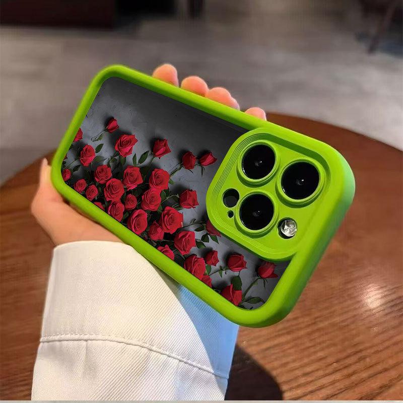 

Цветочный чехол для телефона Glacier Rose для iPhone 15/14/13/16 Pro Max - Высококлассный ретро-дизайн с амортизацией и защитой от царапин iphone17 зелёный