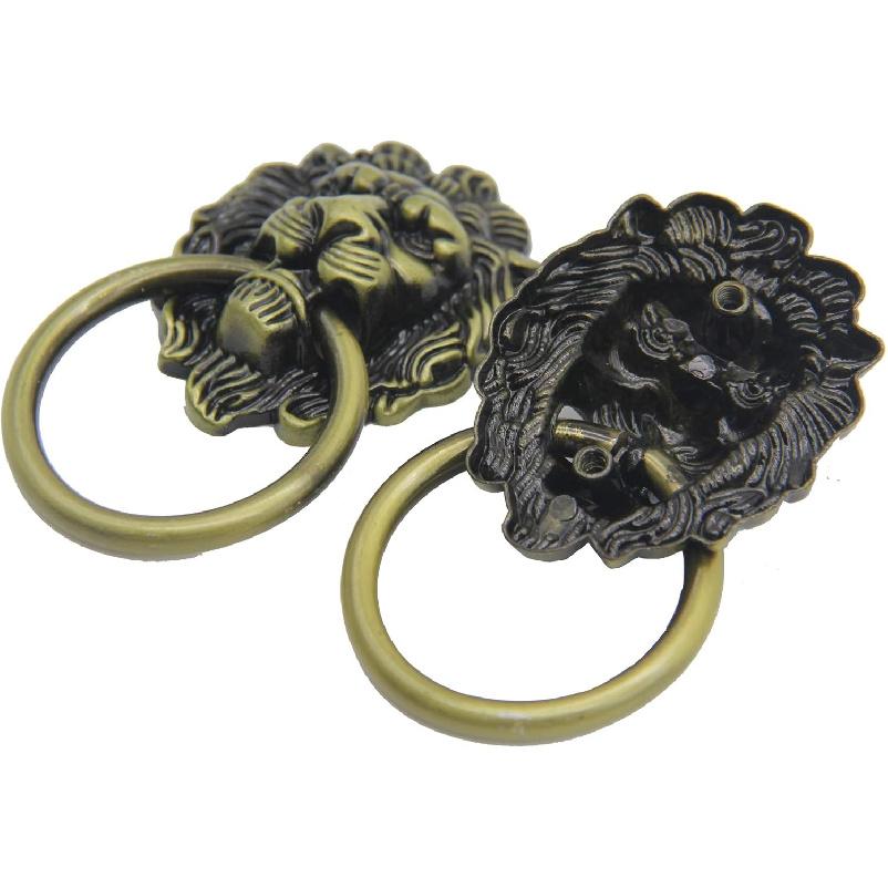 4 Pcs Vintage Lion Head Knobs Pulls Handles Antique Drawer Pull Ring Single Hole Decorative Hardware with Screws for Furniture Cabinet Cupboard Hand