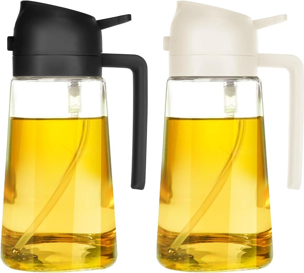 Dispenser Bottle for Kitchen 2 in 1 Olive Oil Dispenser and Oil Sprayer - 470ml Olive Oil Bottle - Oil Sprayer  Cooking Kitchen Salad, Barbecue Black