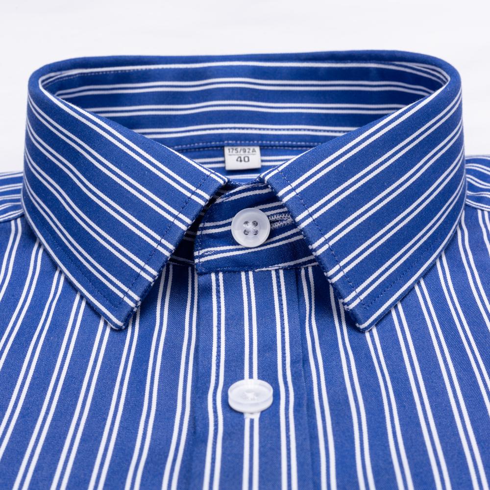 Men's Premium Non-Iron Pure Cotton Long Sleeve Formal Shirt with Spread Collar, No Pocket Plaid Striped for Business Casual Wear