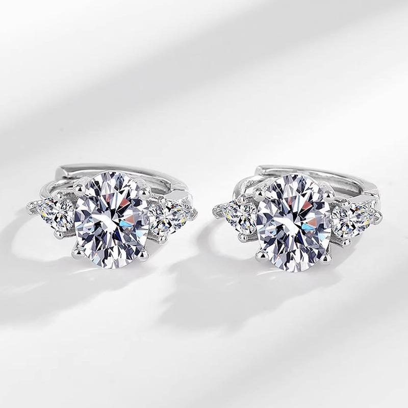 Three Stone Round Pear Cut Clear Gem Click Huggie Hoop Earrings Women Formal Ear Jewelry