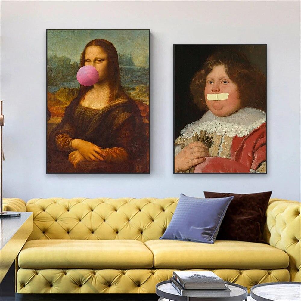 Portret de epocă pictură în ulei imprimare poster pictură în ulei moody renascentist imprimeuri de artă amuzant Mona Lisa pânză pictură decor cameră