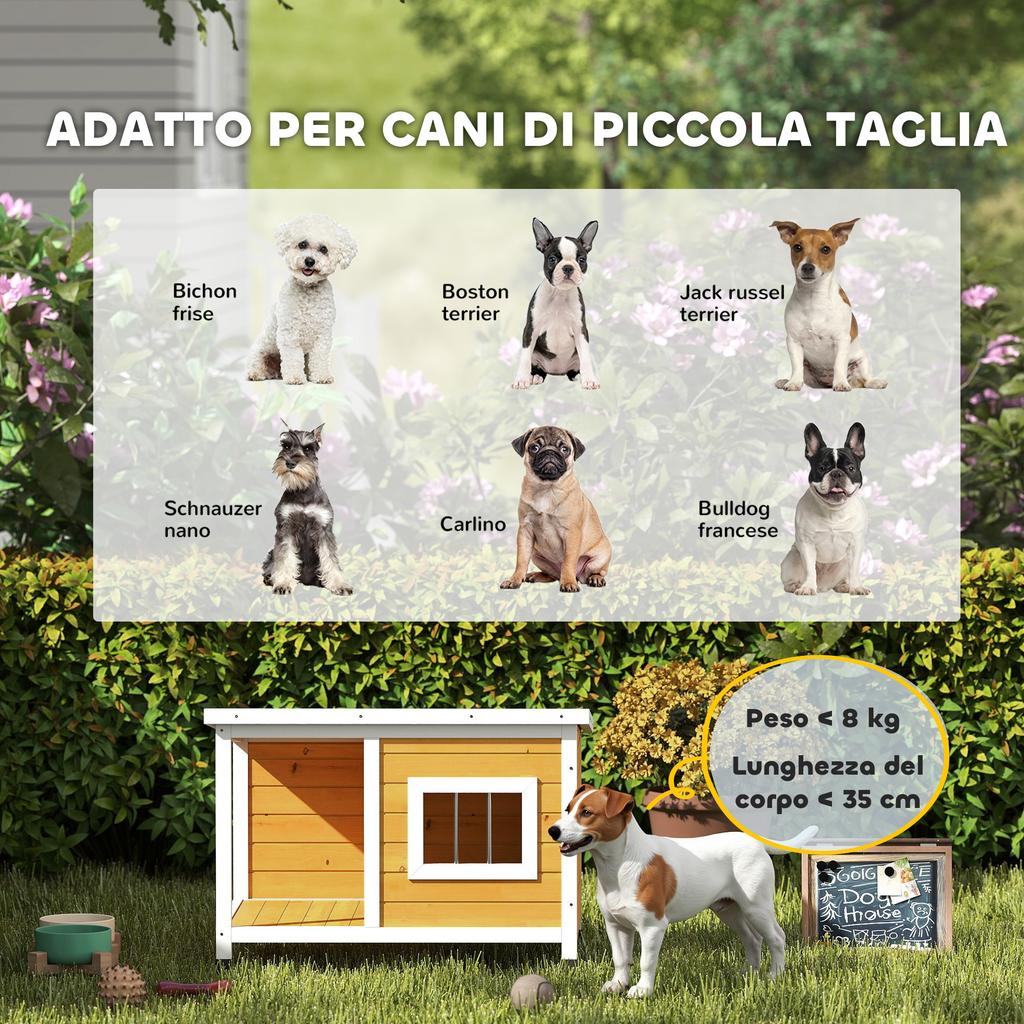Outdoor Dog Kennel In Fir Wood with Covered Veranda and Tilting Roof, 85.5x62x60 Cm, Multicolored