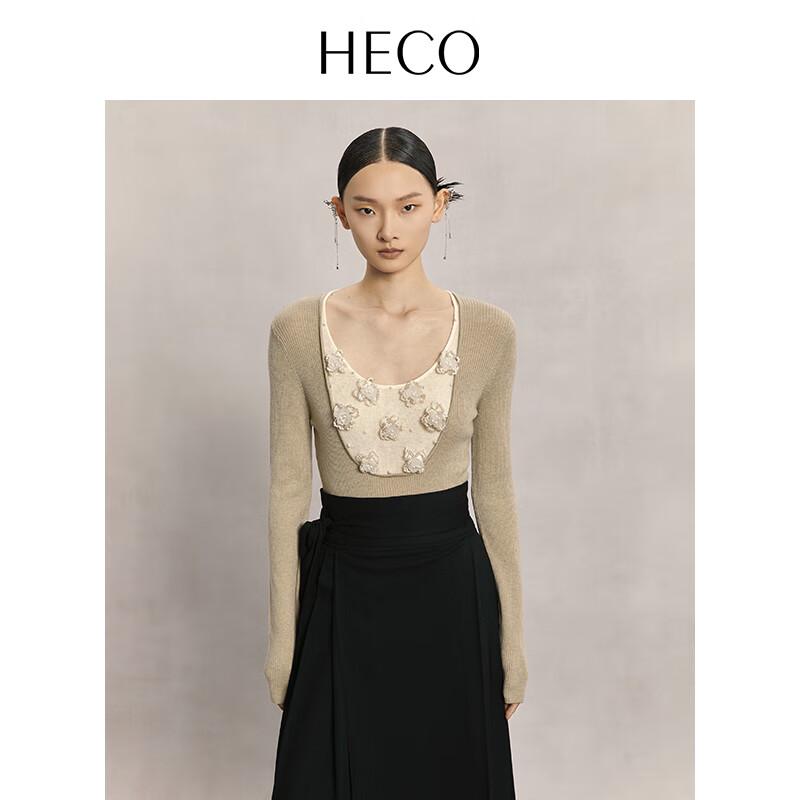 

HECO New Chinese Style Pearl Embroidered Wool Knit Sweater for Women S