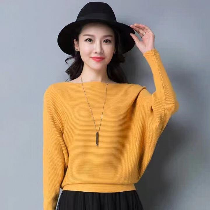 Bat Sleeve Sweater Spring and Autumn Solid Color Pullover Short Long Sleeved Knitted Sweater