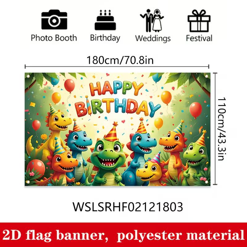 2D Colorful Dinosaur Happy Birthday Backdrop Jungle Theme Kids Party Decoration Banner