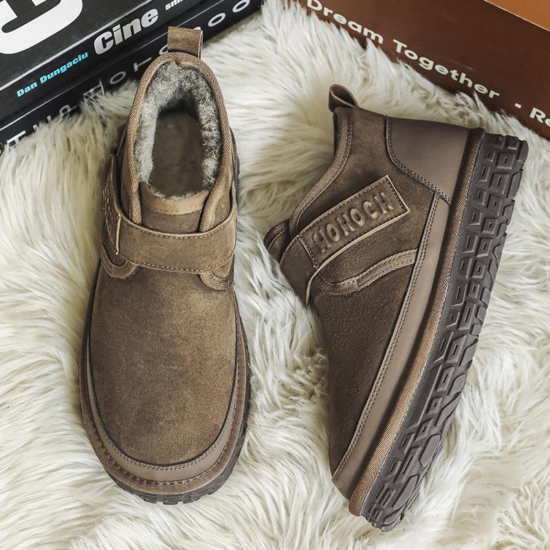 

Wool tire thick-soled snow boots men s winter new velvet warm Velcro fur integrated non-slip cotton boots 44 коричневий
