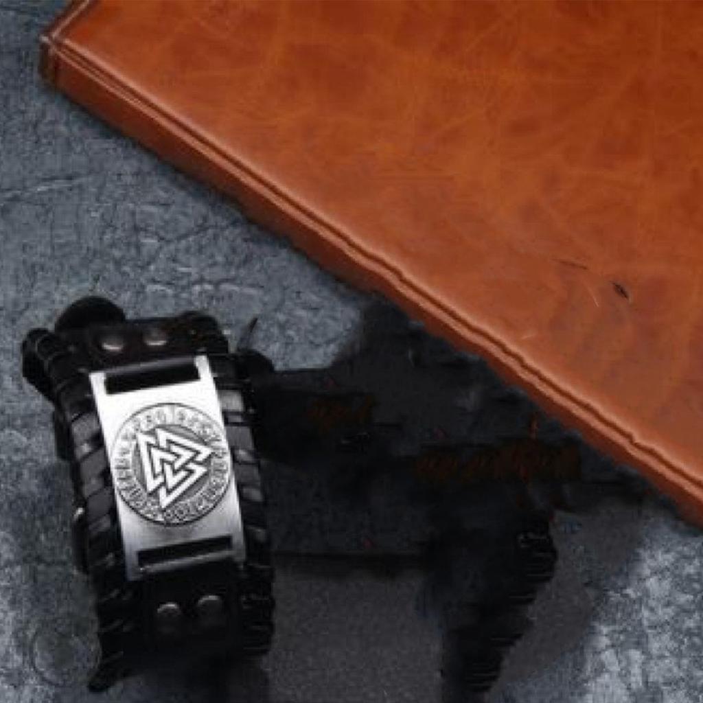 PU Leather Bracelet European Retro Beautiful Black Viking Totem Bracelet for Parties Cosplay