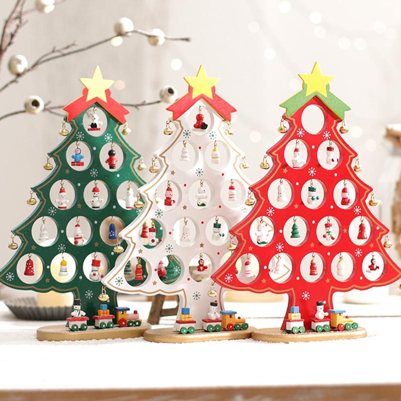 Wooden Christmas Tree Desktop Ornament DIY Mini Christmas Tree Decorations Window Display Ornament Adornos Navideños