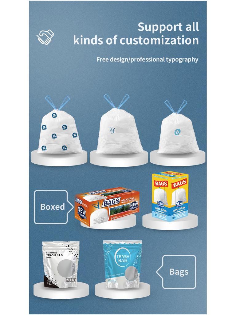 Drawstring Garbage Bags for Kitchen, Hotel, and Household Use - Portable and Thickened for Waste Classification