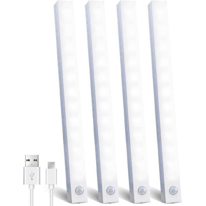 4pcs LED Motion Sensor Light Bar Magnetic Under Cabinet Sensor Light,Cool White/Warm Light Indoor Night Light for Kitchen,Stair