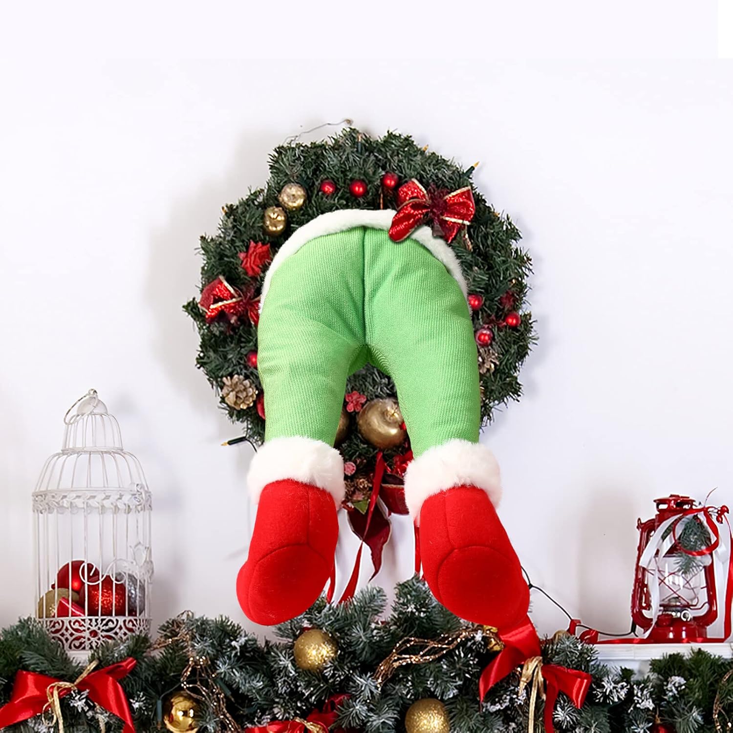 Elf Legs for Christmas Decorations Stuffed Elf Legs Ornament Green Elf Legs Pick Christmas Tree Mantel Wreaths Car Party Decoration