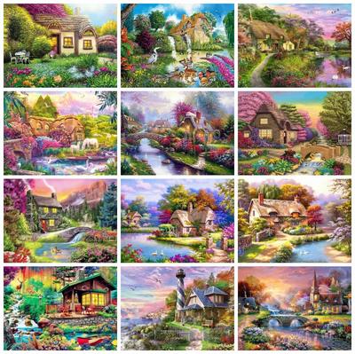 5D-Diamant-Malerei, Haus-Bastelset, vollständiges Drll-Quadrat-Diamant-Stickerei, Landschaft, Mosaik, Gartenkunst, Strass-Wandkunst