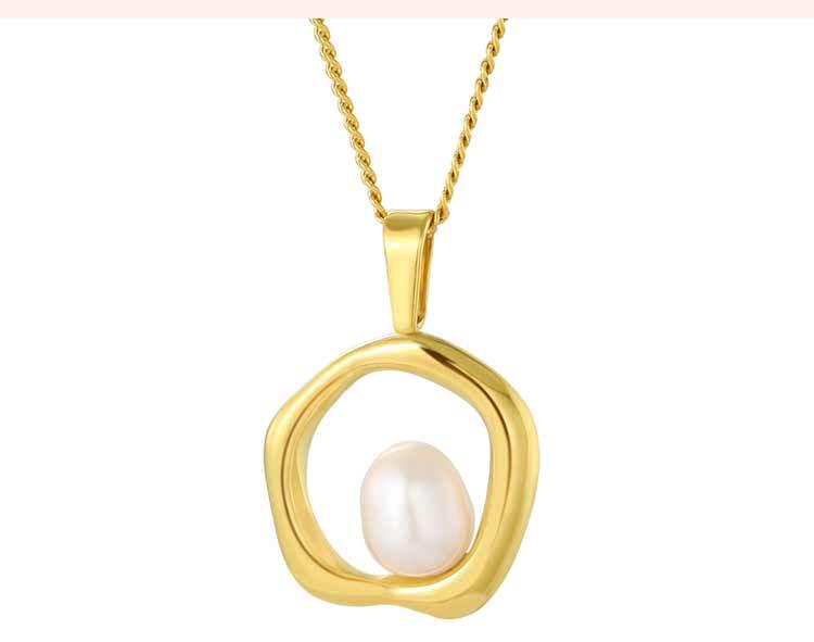 Fashionable Light Luxury Pearl Pendant Necklace with Irregular Circle Design and Durable Colorfast Titanium Steel Chain