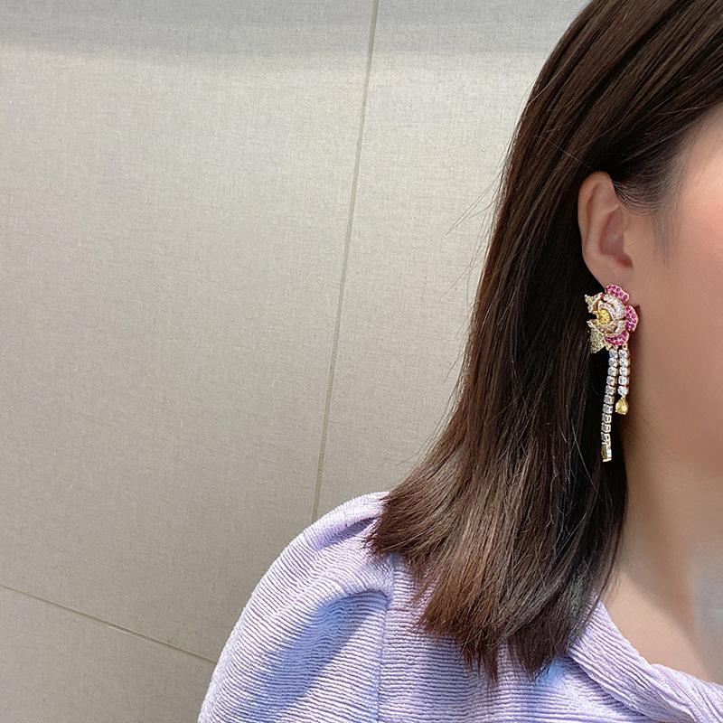 Luxury 925 Silver Needle 2022 New Earrings Color CZ Blue Rose Tassel Earrings for Women Trendy Elegant Jewelry Party Earrings