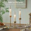 3pcs Golden Hurricane Taper Candle Holders Brass Candlestick Holders with Ribbed Glass Cylinder Cover Fluted Tall Candle Sticks Holder Decor