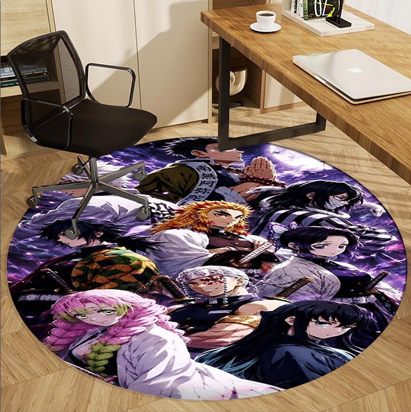 Runder Teppich mit Demon Slayer Muster, Innen-/Außenmatte, für Picknick, Spielzimmer, Schlafzimmer, Büro, Wohnzimmer, Heimdeko Teppich, Geburtstagsgeschenk
