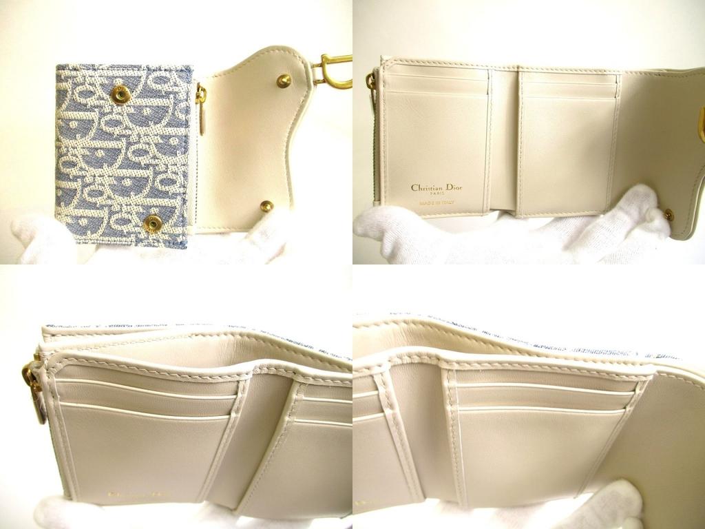 Authentic Christian Dior Cannage Light Blue Trifold Saddle Lotus Wallet #a841  Refurbished