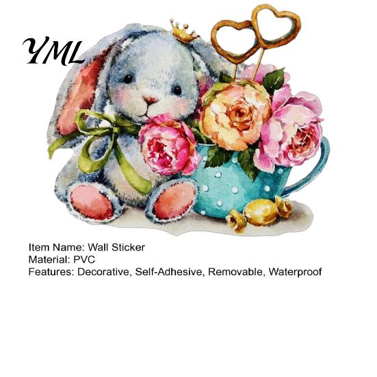 DIY Wall Scene Decorations Watercolor Rabbit & Flowers Light Switch Sticker, Cute Bunny Peel And Stick Decal, Decorative Stickers for Cabinets