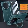 Luxury Leather With Front Screen Tempered Glass Protector Case For VIVO X Fold 6 Spring Hinged Camera Holder Cover
