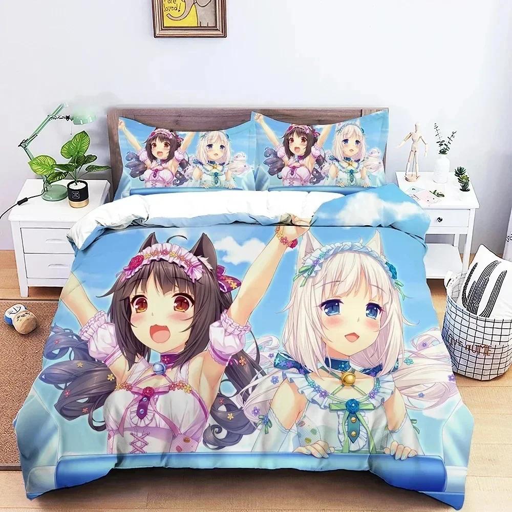 3D Print  Nekopara Sexy Girl Bedding Set Printed Bed Set With Pillowcase Duvet Cover Soft Queen King Size Bedclothes Home