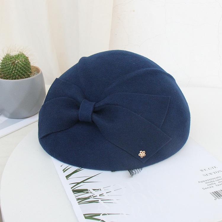 Hat Women'S Autumn And Winter Wool Stewardess Hat Beret British Vintage Versatile Top Hat Fashion Trend