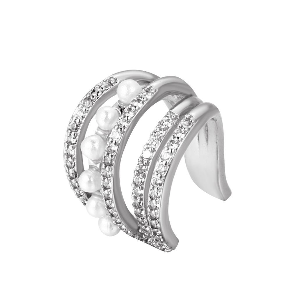 

Многослойный медный кафф для уха со стразами и жемчугом - Геометрический, без прокола уха, европейский и американский стиль