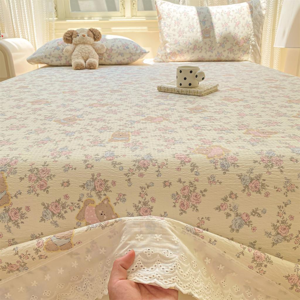 Klasse A Doppellagiges Garn Bettlaken Einzelstück Spitze Spitze Stepplaken Studentenwohnheim Dreiteiliges Set Einzelner Kissenbezug 3