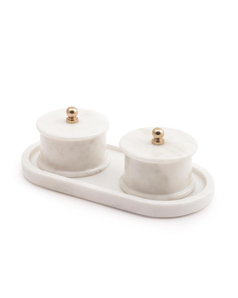 Marble Trinket Set: Storage Bowls with Brass Knobs & Tray