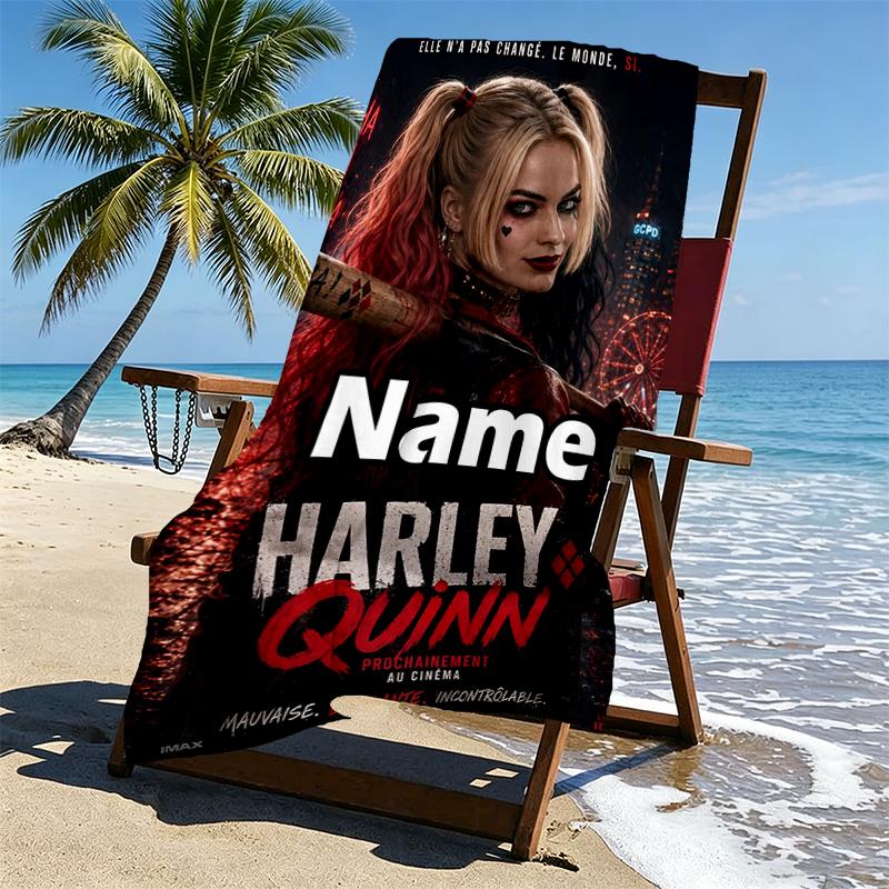 Custom Name Personalized Superhero Print Beach Towel, for Trip Camping Beach Party Home Decor, Birthday Gift for Family & Friends