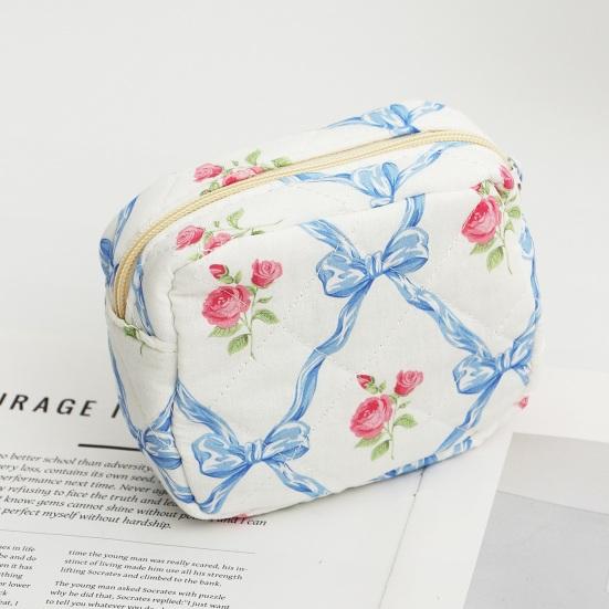 Girls Quilted Cosmetic Bag Soft Floral Makeup Pouch Elegant Bow Knot And Flower