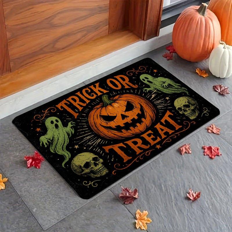 1pc Horror Halloween Pattern Printed Welcome Mat, Fleece Material, Non-Slip Soft And Washable, Suitable for Hallway Entrance, Bedroom, Living Room, Ki