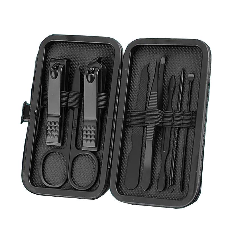 All Black 8-Piece Manicure Set: Nail Clippers, Cuticle Nipper, File