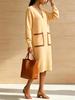 Elegant V-Neck Knit Dress: European & American Style for Women