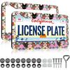 Cute Black Cat Flowers License Plate Frames - 2 Pack for Women Floral Car Plate Holder Cover Funny Metal Tag Frame Aluminum Car Accessories Front