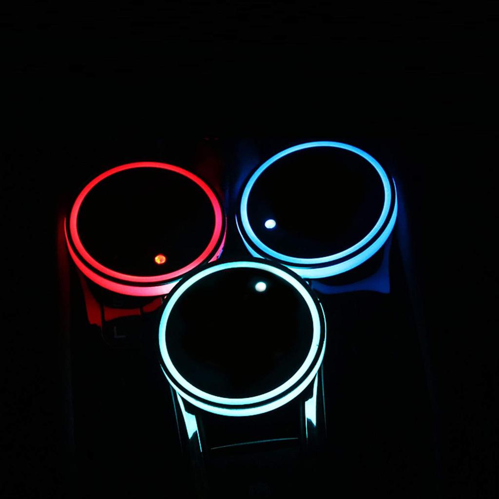 LED Cup Holder Lights, 2Pcs LED Car Coasterss With 7 Colors Luminescent Light Cup Pad, USB Charging Cup Mat For Drink Coaster Accessories Interior