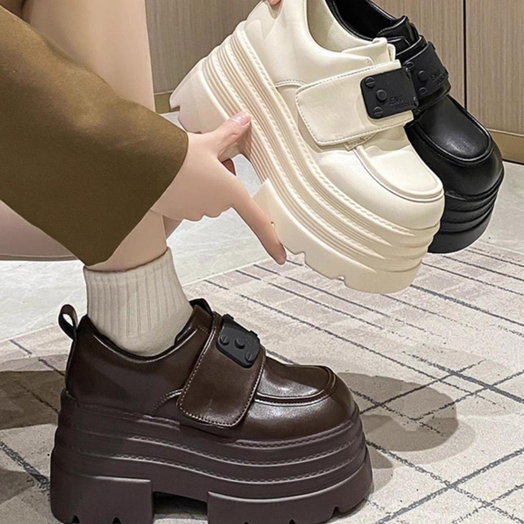 British style single shoes women's thick heel non-slip 2025 spring new small leather shoes soft leather thick sole square buckle Velcro loafers