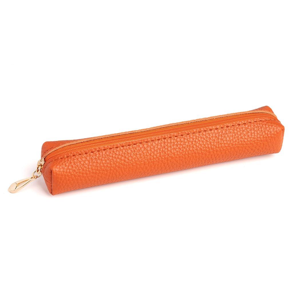 Slim Pencil Case Waterproof Lychee Grain Pu Leather Cosmetic Pouch Portable Makeup Bag For Lipstick Makeup Brushes Pen Bag