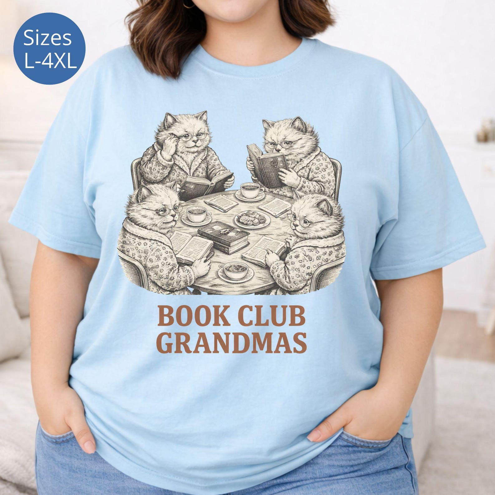 Plus Size Book Club Grandmas T-Shirt, Vintage Cat Shirt, Reading Club Tee, Comfort Color Shirt, Cat Lover Grandma Tee, Cat Lover Graphic Tee M