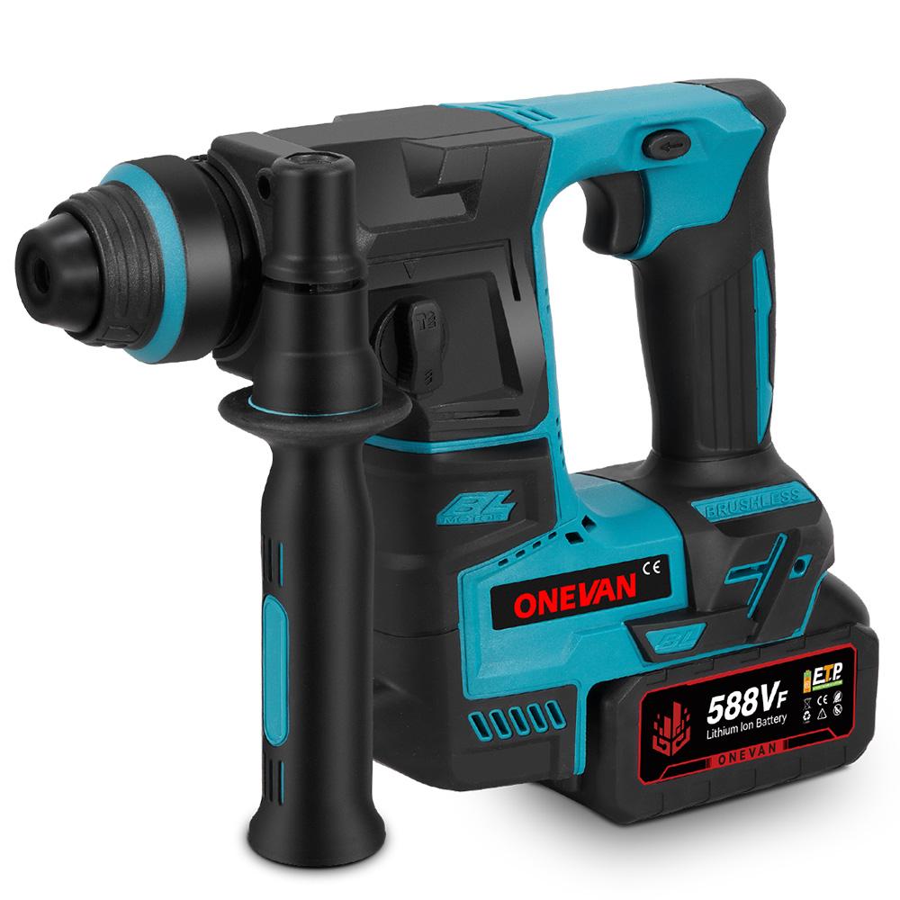 ONEVAN Bürstenloser Elektro-Schlagbohrhammer Tragbar 24MM Multifunktions-Akku-Bohrhammer-Werkzeug Für Makita 18V Akku Stift