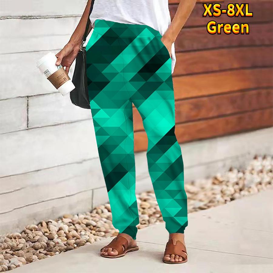 Women Abstract Printing Pants Lace Up Elastic Waist Loose  Trousers Casual Long Pants Trousers with Pockets
