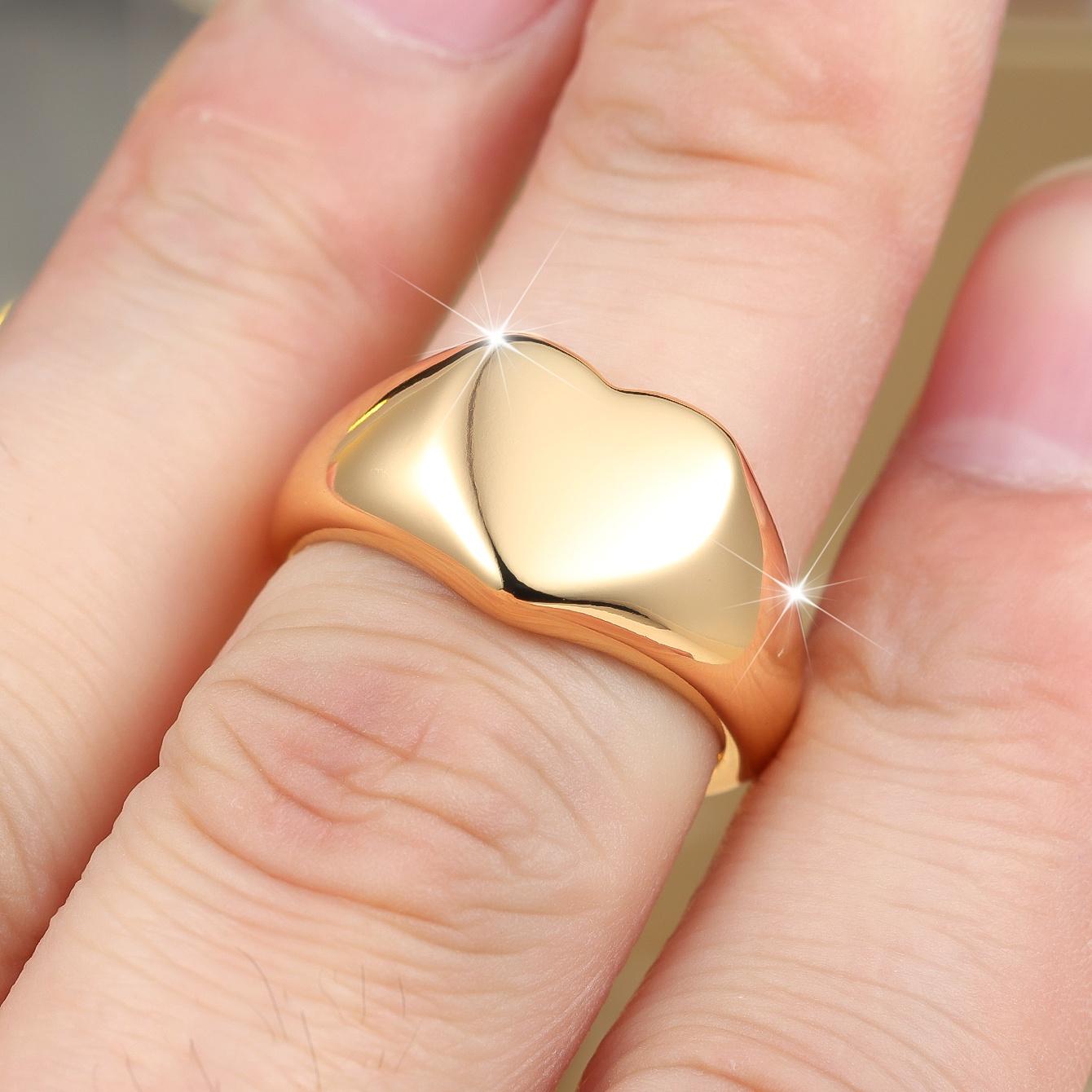 

Cute Female Gold Color Heart Wedding Rings Promise Open Adjustable Engagement Jewelry For Women resizable