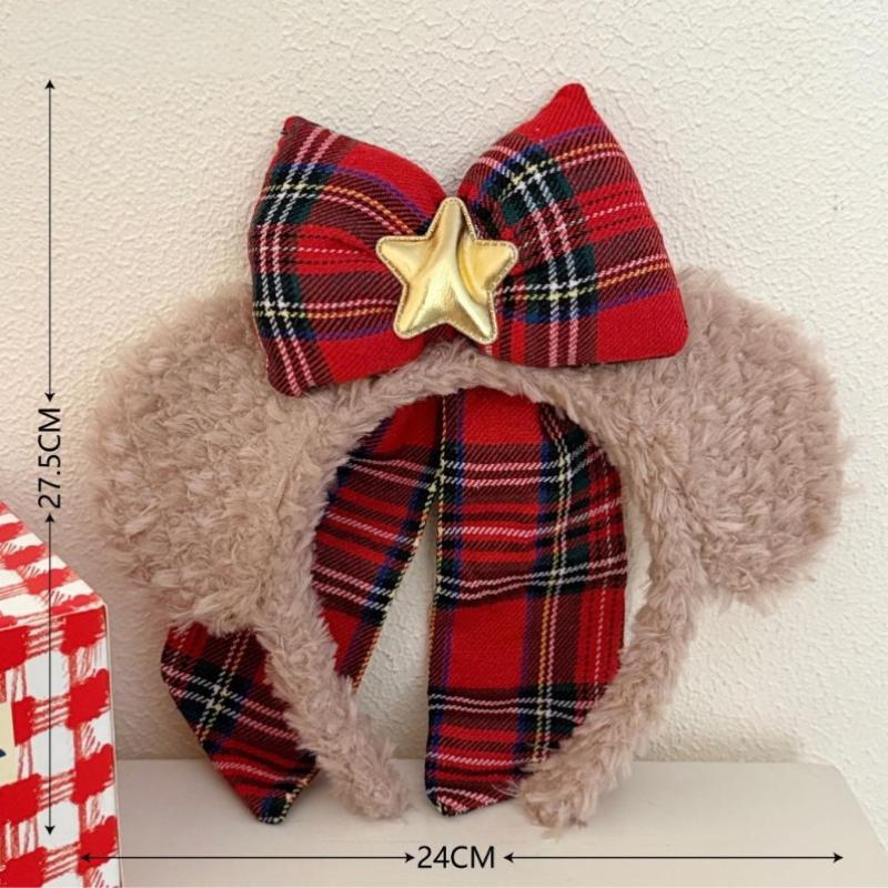

A Cute Christmas Bear Bow Plush Headband, Brown Cartoon Headband, Suitable For Washing Face And Styling, With Cheetah Ears