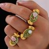 Gioiello Artistico Fiore di Rosa Anello in Acciaio Inossidabile Smaltato con Accenti di Perle Fascia Regolabile Anello Aperto Gioielli Floreali