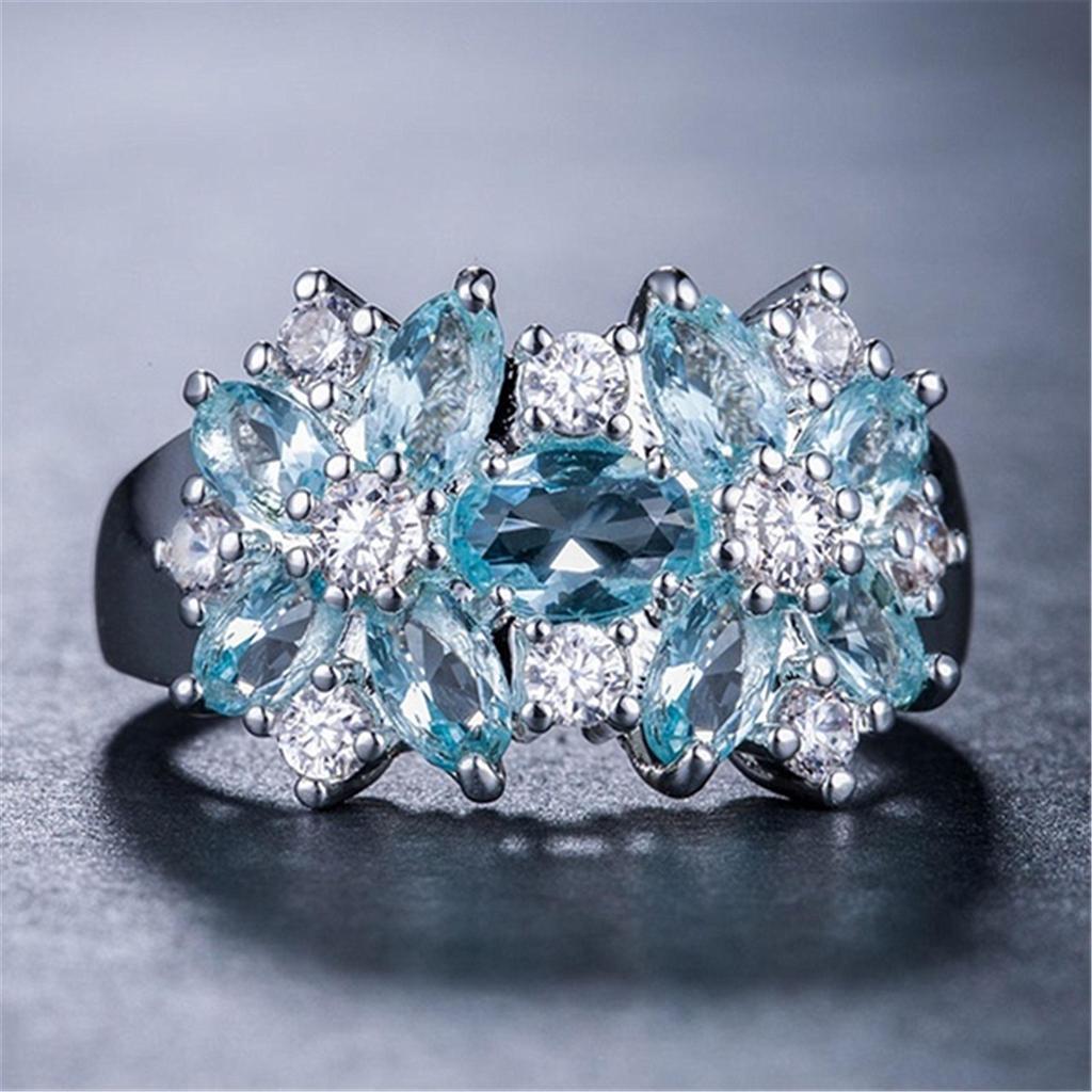 Anillo de Flor Floreciente de Circonita de Colores – Banda Creativa Europea y Americana Pavimentada con Diamantes