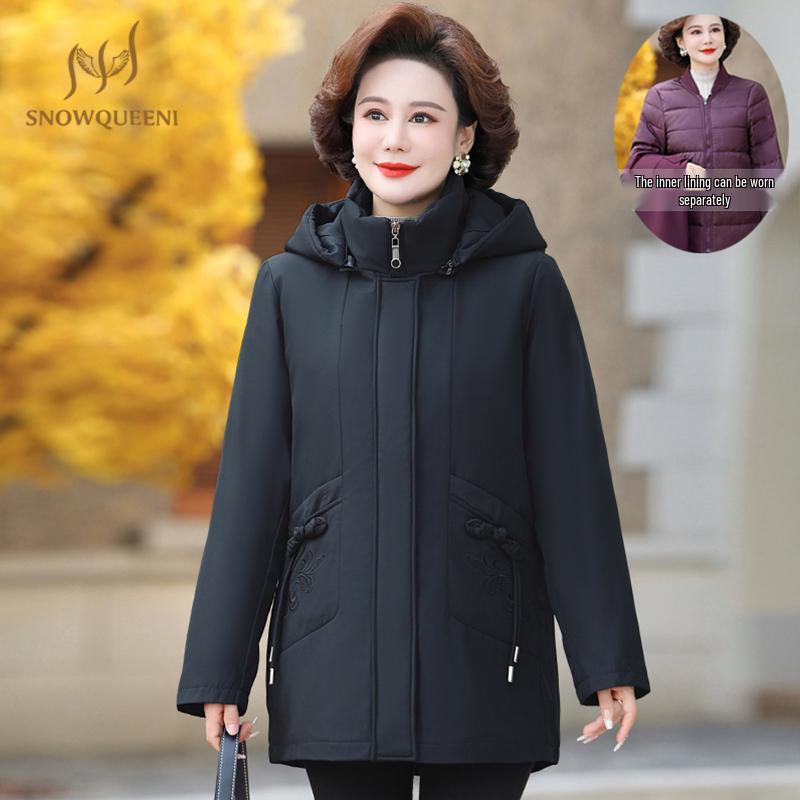 

Яркий женский пуховик 2024 года, модный, со съемной подкладкой, для женщин среднего и пожилого возраста 5XL (145—160 lbs) чёрный