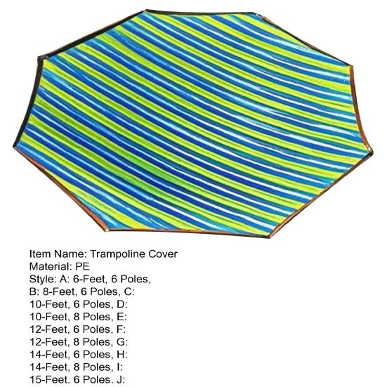 6/8/10/12/14/15/16-Feet Trampoline Sunshade Cover UV Resistant Waterproof Weather-resistant 6-12 Poles Trampoline Canopy Sun Protection Top Cover