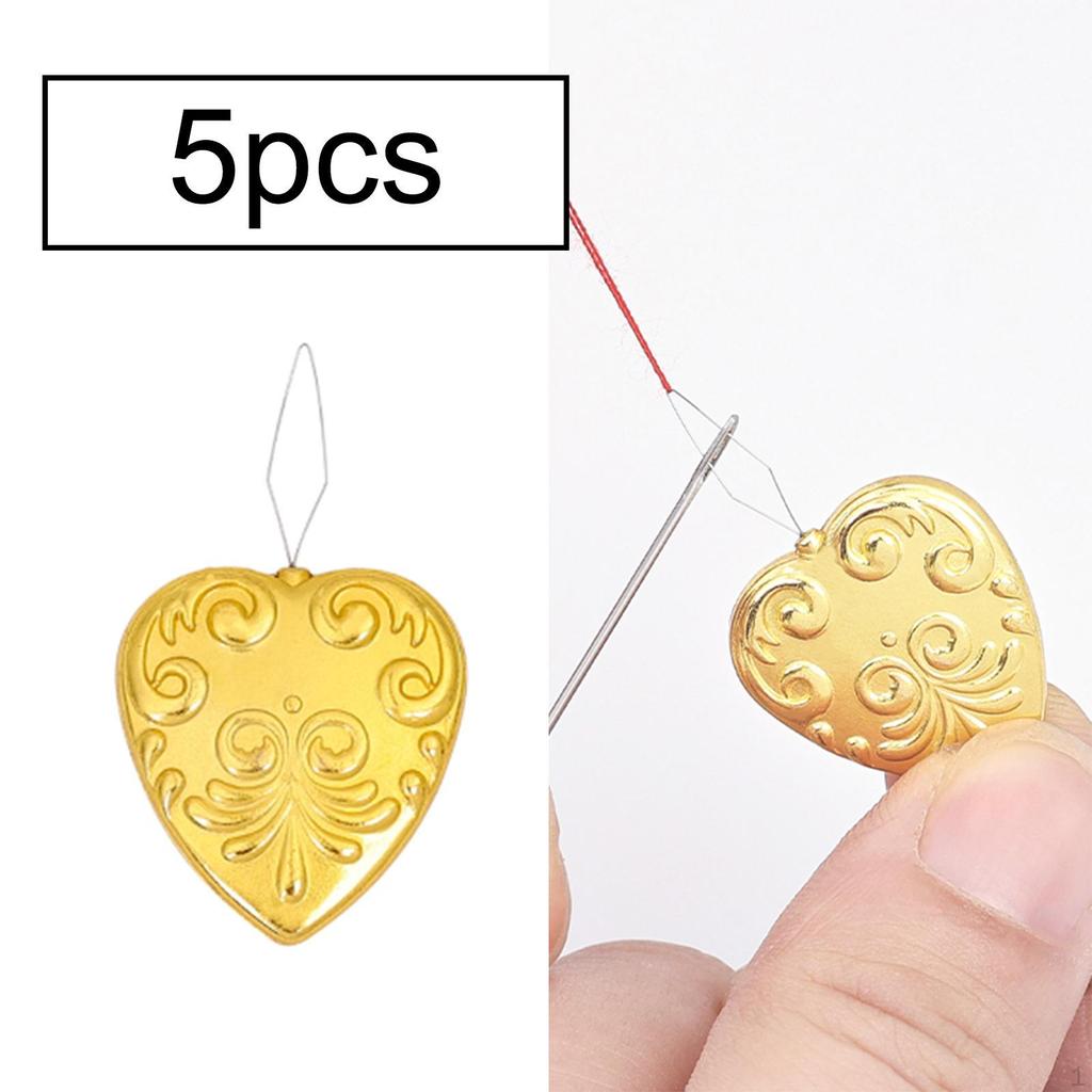 5 Pieces Craft Needle Threader Set Sewing Accessories Metal Heart Shape Organizer Holders